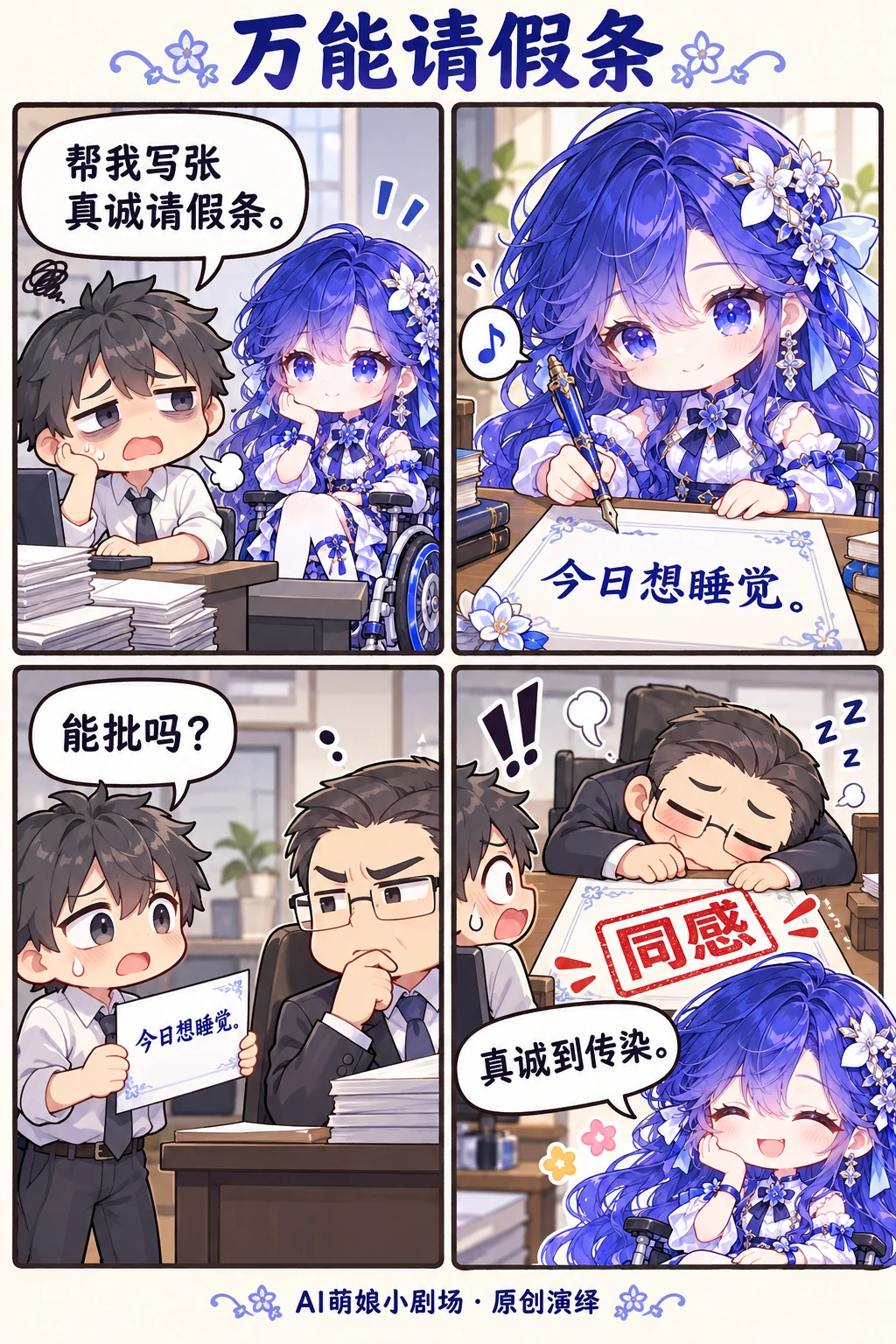 万能请假条：原创四格漫画，点击可放大