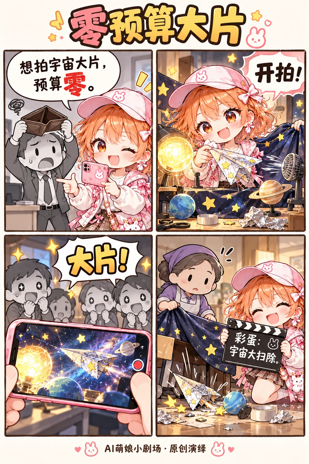 零预算大片，原创四格漫画完整画面