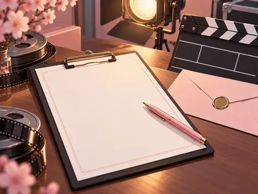空白许可板、信封和场记板的原创道具插画