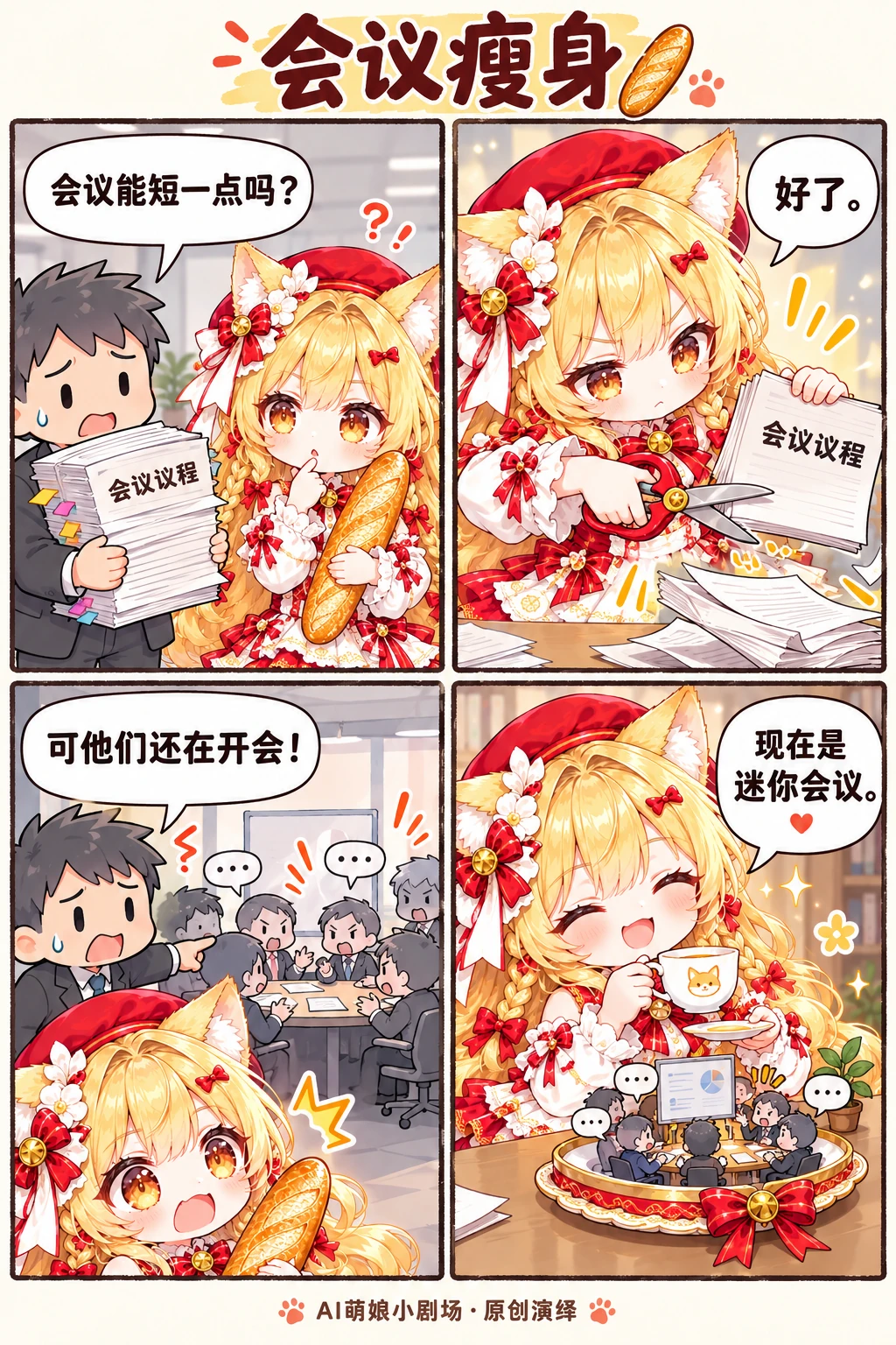 会议瘦身，原创四格漫画完整画面