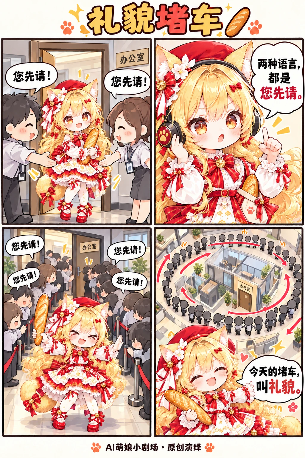 礼貌堵车，原创四格漫画完整画面
