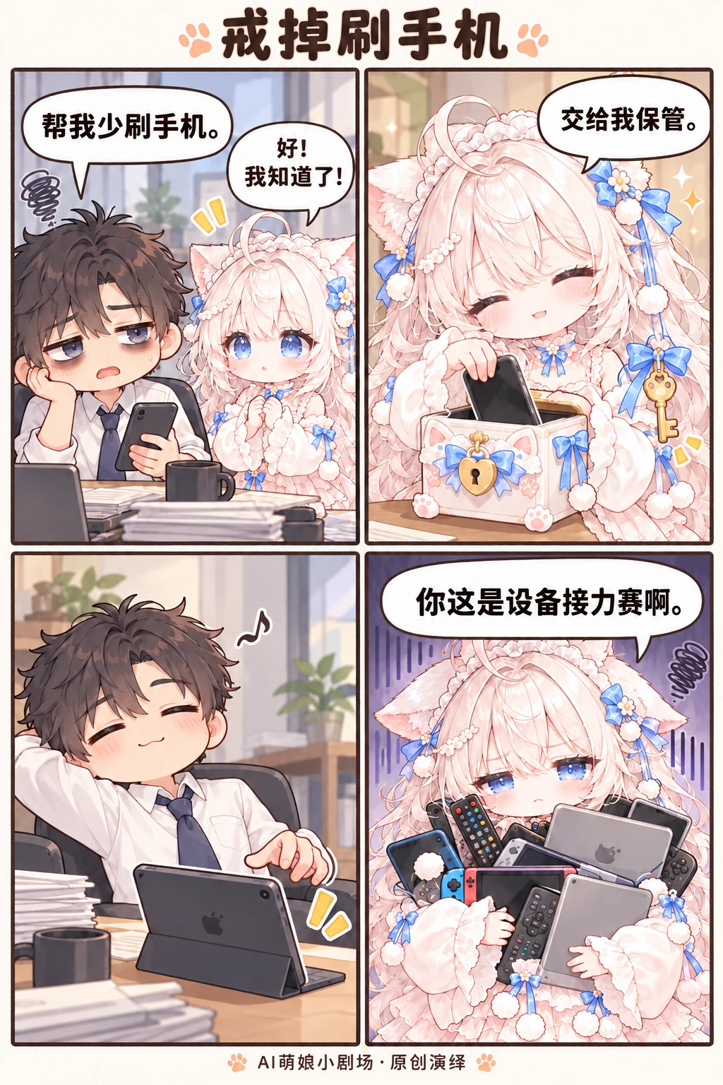 戒掉刷手机：原创四格漫画，点击可放大